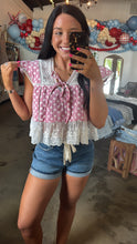 Load image into Gallery viewer, Strawberry Gingham Lace Top