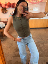 Load image into Gallery viewer, Army Green Button-Up Tank Top
