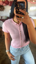 Load image into Gallery viewer, Short Sleeve Knitted Button-Up- Baby Pink
