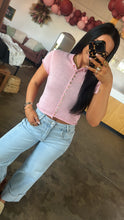 Load image into Gallery viewer, Short Sleeve Knitted Button-Up- Baby Pink
