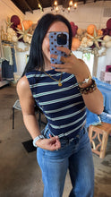 Load image into Gallery viewer, Navy &amp; Green Striped Tank

