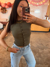 Load image into Gallery viewer, Army Green Button-Up Tank Top
