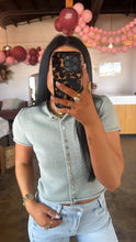 Load image into Gallery viewer, Short Sleeve Knitted Button-Up- Dusty Mint
