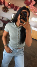 Load image into Gallery viewer, Short Sleeve Knitted Button-Up- Dusty Mint
