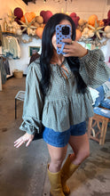 Load image into Gallery viewer, Teal Plaid Long Sleeve Blouse
