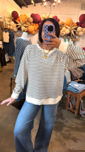 Load image into Gallery viewer, White &amp; Black Terry Striped Top
