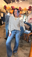 Load image into Gallery viewer, White &amp; Black Terry Striped Top
